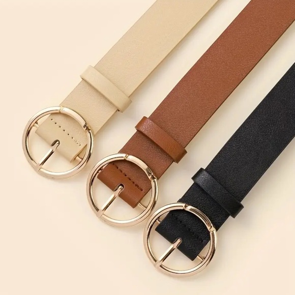 NEW| Women’s 3piece Elegant PU Leather Brown, Black, Tan Gold Buckle Belt - Picture 2 of 4